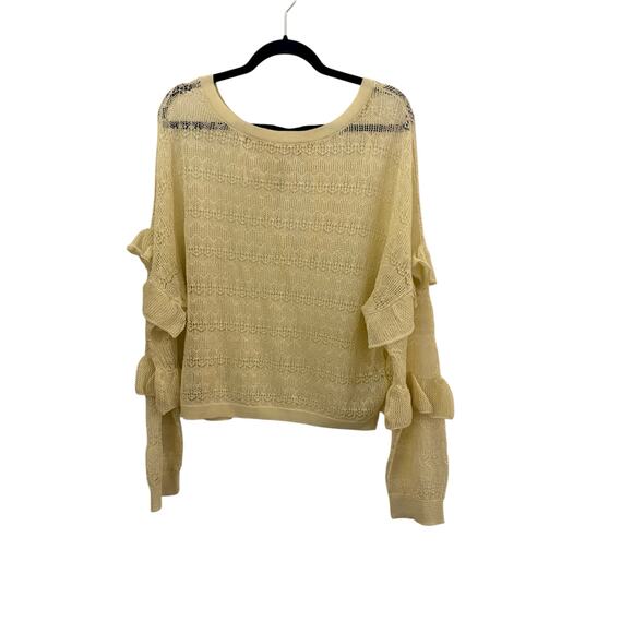 By Anthropologie Sheer Open-Stitch Ruffle XL Pullover Sweater Cream Fairycore - Picture 1 of 12